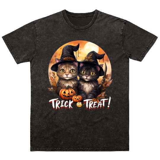 Halloween Trick or Treat Cute Cats Cat Lovers Mineral Wash T Shirts