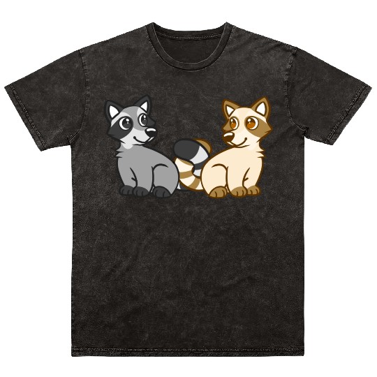 Raccoon Friends In Blue Mineral Wash T Shirts
