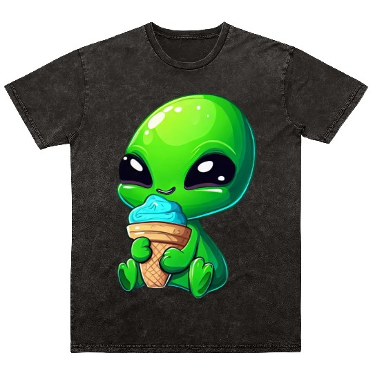 Alien Extraterrestrial Ice Blue Green Mineral Wash T Shirts
