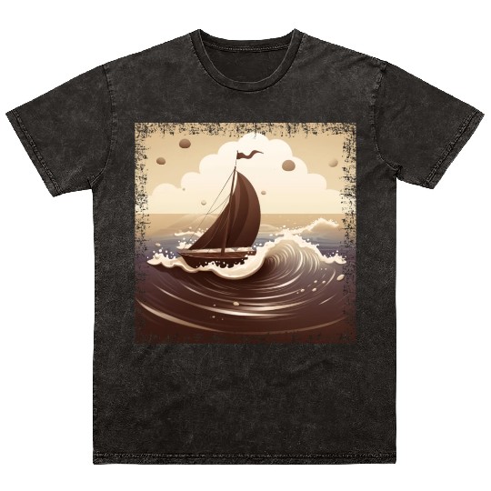 Chocolate Brown Dinghy on Rough Seas Mineral Wash T Shirts
