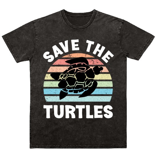 Save The Turtles Sea Turtle Retro Sunset Mineral Wash T Shirts