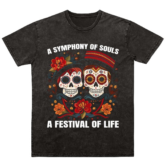 Dia De Los Muertos Sugar Skull Mexican Holiday Mineral Wash T Shirts