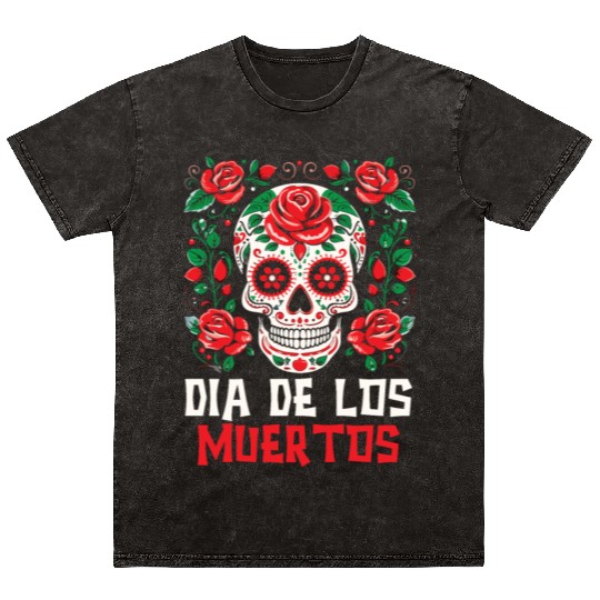 Dia De Los Muertos Sugar Skull Mexican Holiday Mineral Wash T Shirts