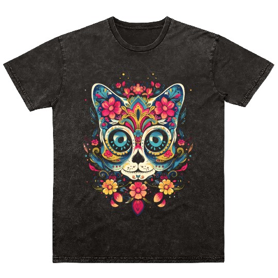 Dia De Los Muertos Sugar Skull Mexican Holiday Mineral Wash T Shirts