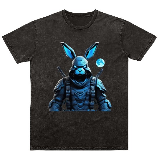 Cyber Ninja Hare: Blue-Grey Fierceness Unleashed Mineral Wash T Shirts