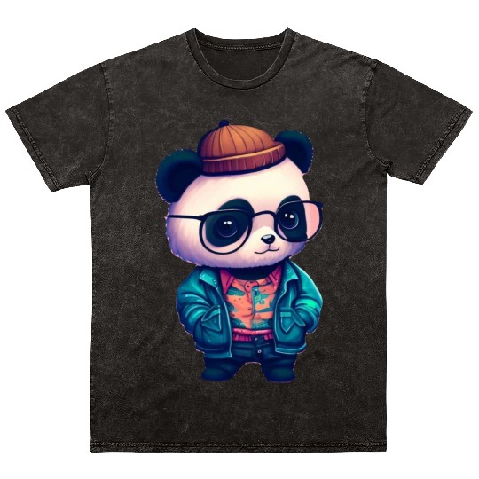 Kenta the Hipster Panda Cute Kawaii Anime Japan Mineral Wash T Shirts