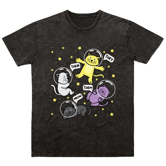 Cat They Them Their Meow Nonbinary Flag Mineral Wash T Shirts