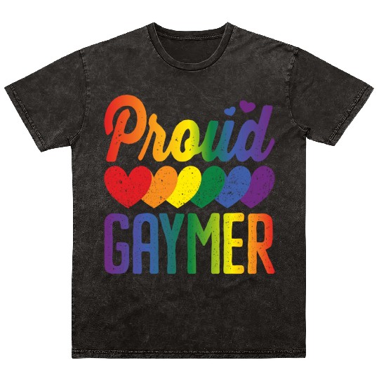 Proud Gaymer Gay Pride Lesbian Rainbow Flag Mineral Wash T Shirts