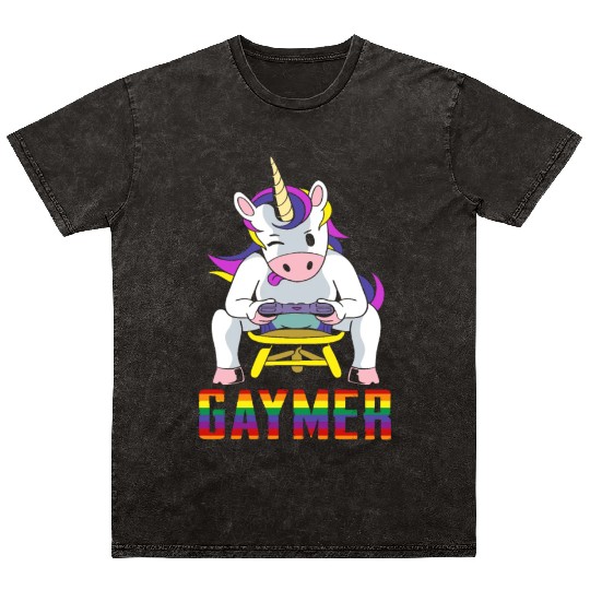 LGBTQ Gaymer Gamer Gay Rainbow Unicorn Mineral Wash T Shirts