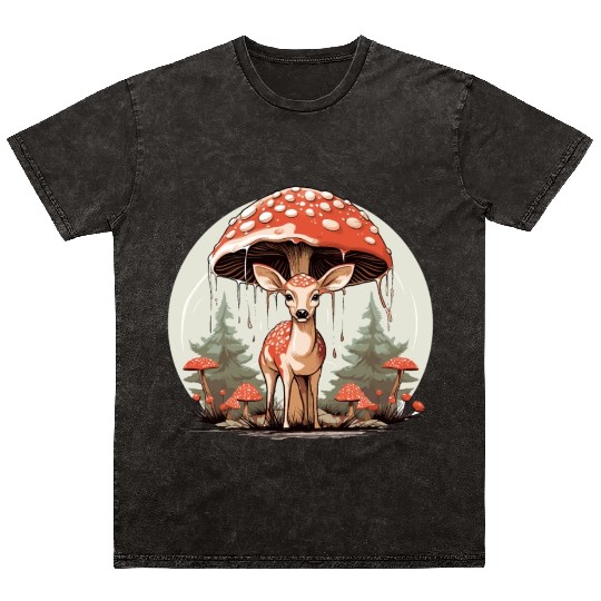 Cottagecore Aesthetic Mushroom Deer Mineral Wash T Shirts