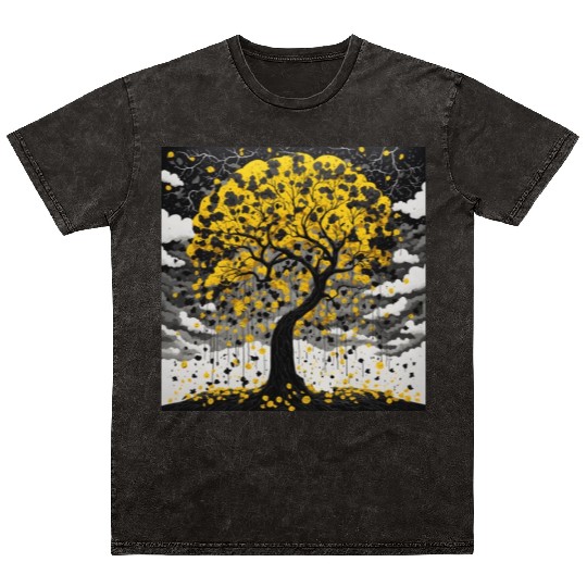 black tree and Wonderful yellow foliage Mineral Wash T Shirts