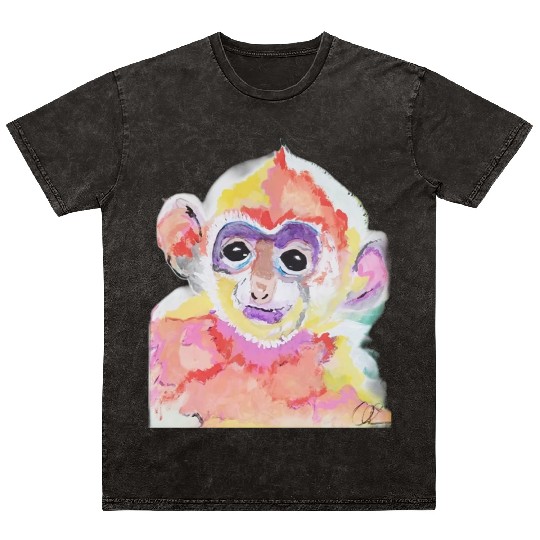 Monkey Animati Painting Design Mineral Wash T Shirts