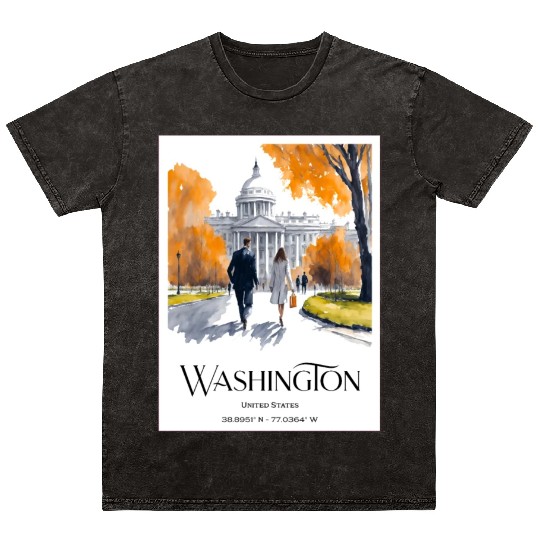 Watercolor painting loving couple in Washington DC Mineral Wash T Shirts