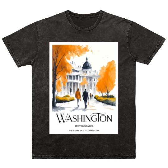 Watercolor painting loving couple in Washington DC Mineral Wash T Shirts