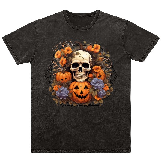 Indie skull design Halloween Gift Mineral Wash T Shirts