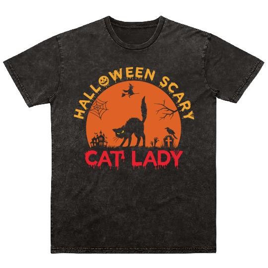 Helloween Scary Cat Lady Mineral Wash T Shirts