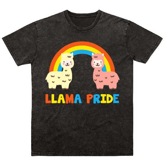 Llama Pride Alpaca Gay Fun Sweet Rainbow Mineral Wash T Shirts