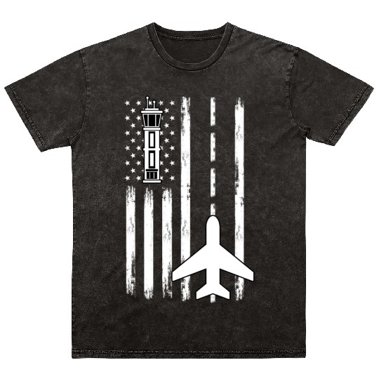 Air Traffic Controller Patriotic Airplane Aviation Mineral Wash T Shirts