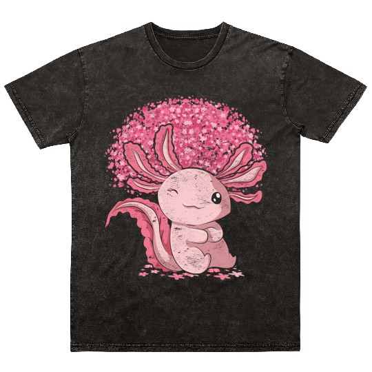 Cherry Blossom Tree Amphibian Gift Sakura Axolotl Mineral Wash T Shirts