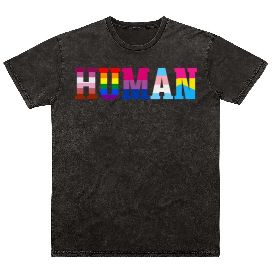 Human LGBT Flag Gay Pride Month Transgender Mineral Wash T Shirts