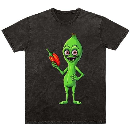 Green Alien Meets Bell Pepper: A Quirky Fusion Mineral Wash T Shirts