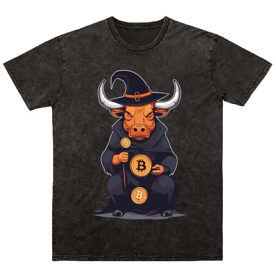 Halloween Bitcoin Wizard Bull Mineral Wash T Shirts