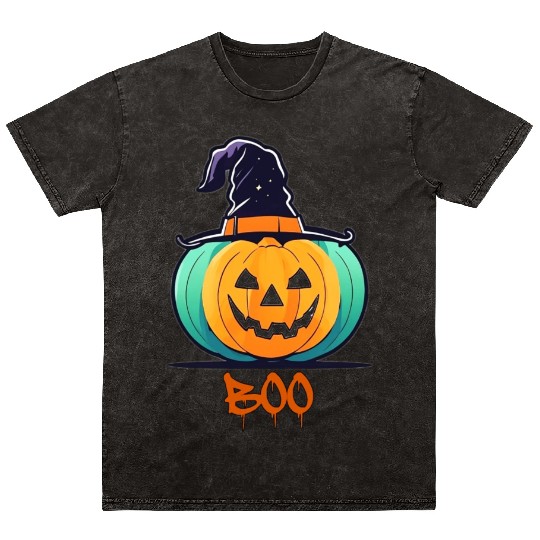 Creepy Halloween Wizard Pumpkin Mineral Wash T Shirts
