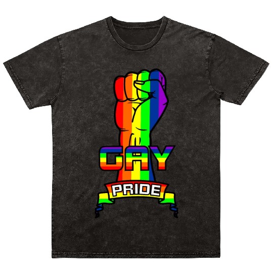 Rainbow gay pride logo with text 'GAY PRIDE' Mineral Wash T Shirts