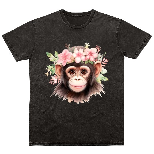 Monkey Chimpanzee Jungle Animal Boho Floral Ape Mineral Wash T Shirts