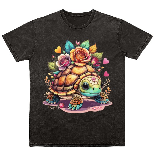 Sweet Turtle among the roses Mineral Wash T Shirts