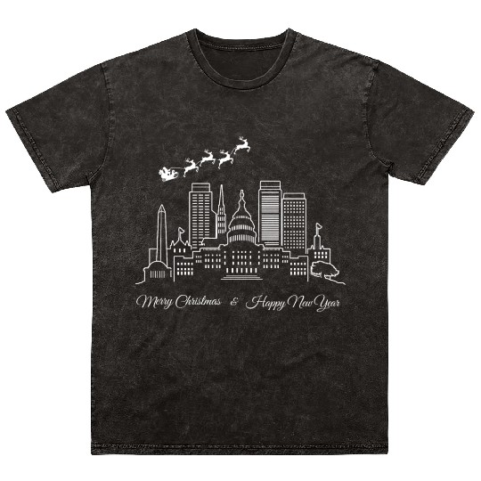 Merry Christmas Happy New Year Washington DC Mineral Wash T Shirts