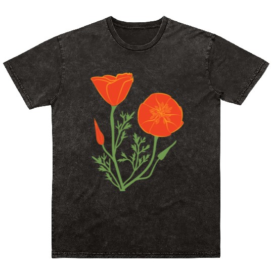 California Poppies on Clear Background Mineral Wash T Shirts