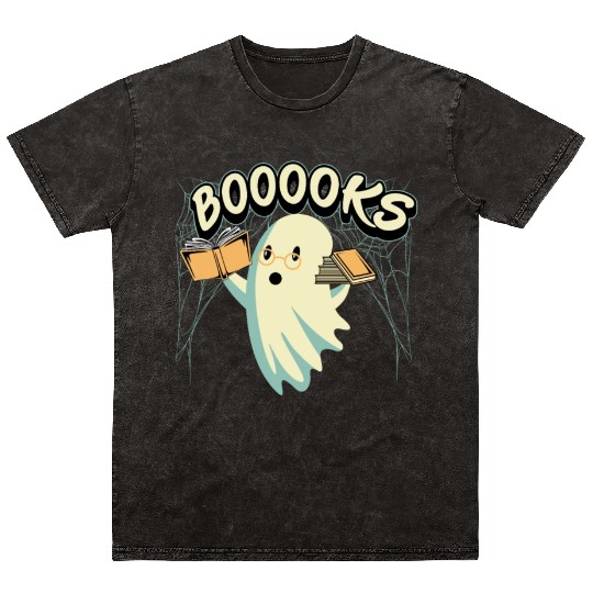 Ghost With Books Booooks Mineral Wash T Shirts