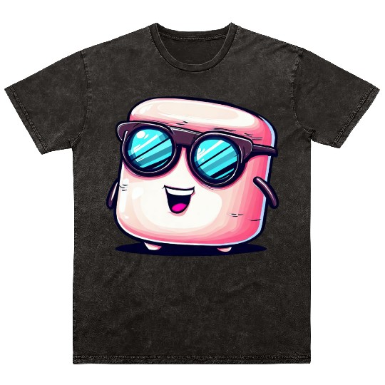 Cool Marshmallow with Sunglasses: Casual Design Mineral Wash T Shirts