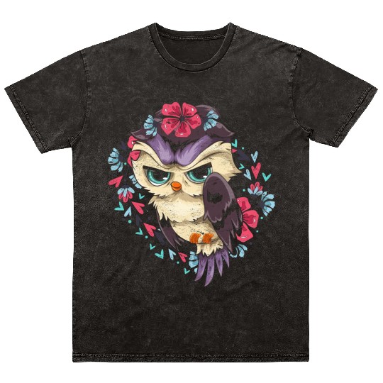 Wise bird gift flowers blossoms sweet owl Mineral Wash T Shirts