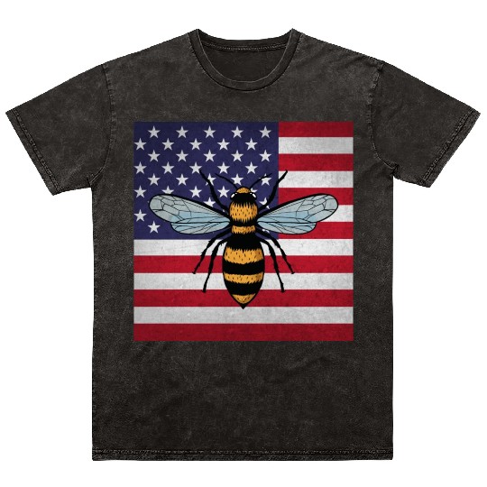 Beekeeper Beekeeping Us Flag Mineral Wash T Shirts