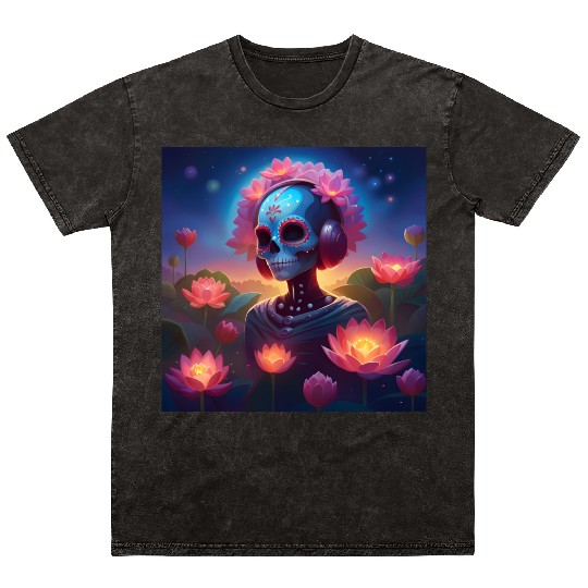Sugar Skull Lotus Melody Medley Mineral Wash T Shirts