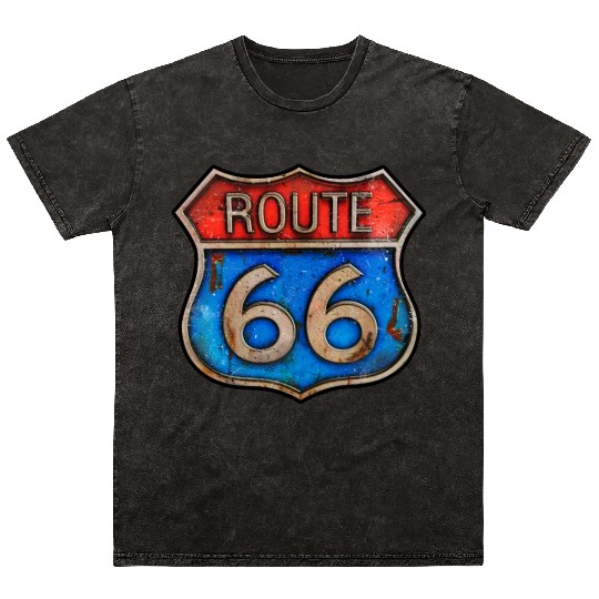 Route 66 vintage sign - Rusty metal Mineral Wash T Shirts