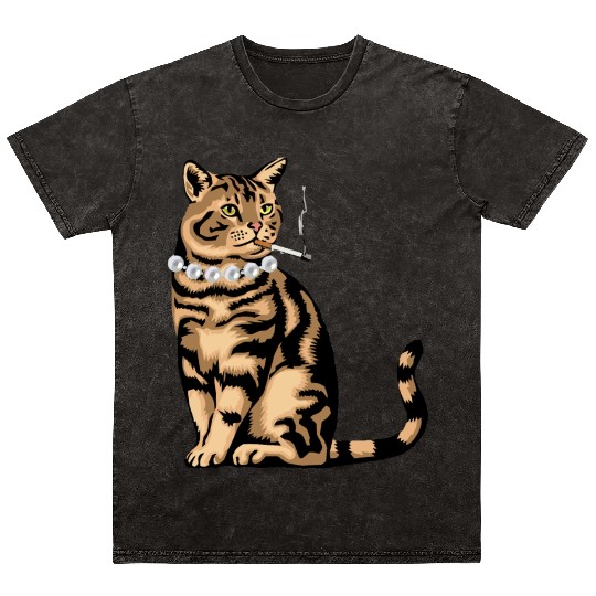 Cat Smoking Mineral Wash T Shirts