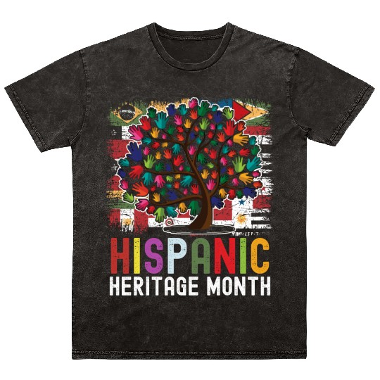 Hispanic Heritage Month Hand Flags Latin Mineral Wash T Shirts