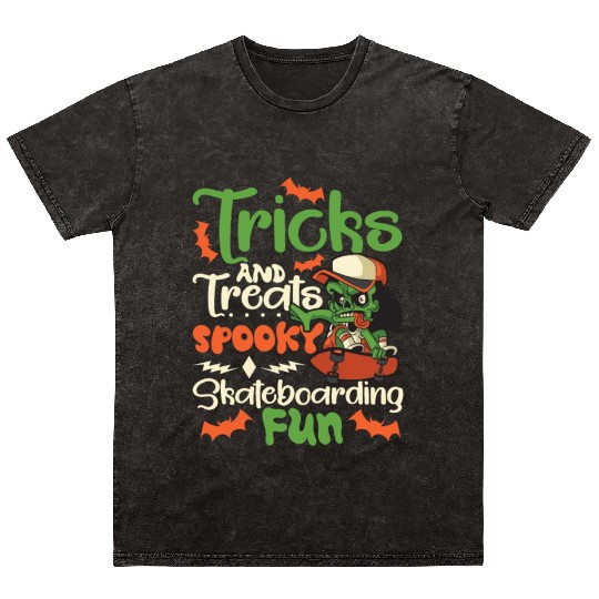 Spooky Horror Skateboarder Halloween Skateboarding Mineral Wash T Shirts