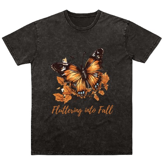 Fluttering into Fall Autumn design Mineral Wash T Shirts