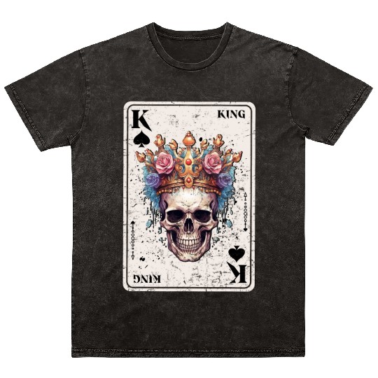 King on Spades Horror Halloween Card Game Creepy Mineral Wash T Shirts
