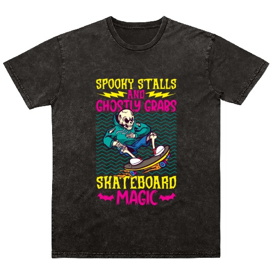 Spooky Horror Skateboarder Halloween Skateboarding Mineral Wash T Shirts