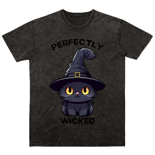 Wicked Cat Witch Funny Halloween Witch Mineral Wash T Shirts