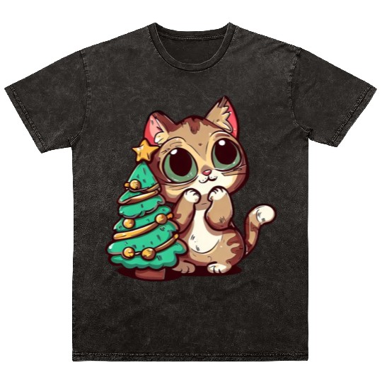 Surprised Christmas Cat: Fir Tree Magic Mineral Wash T Shirts