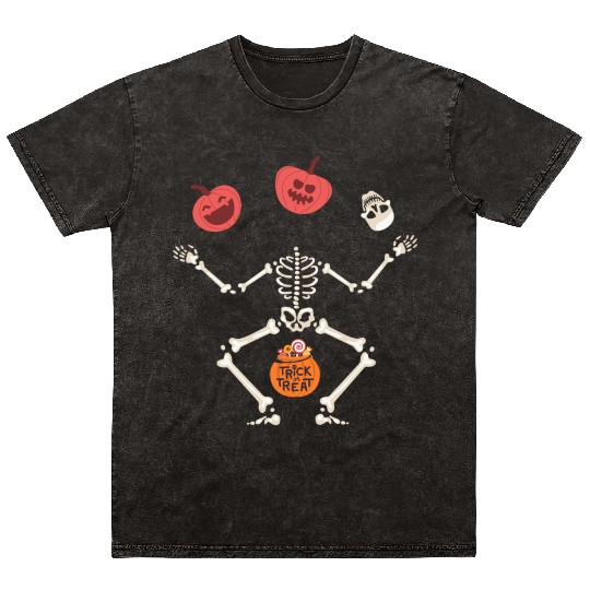 Trick Or Treat Funny Skeleton Pumpkins Halloween Mineral Wash T Shirts