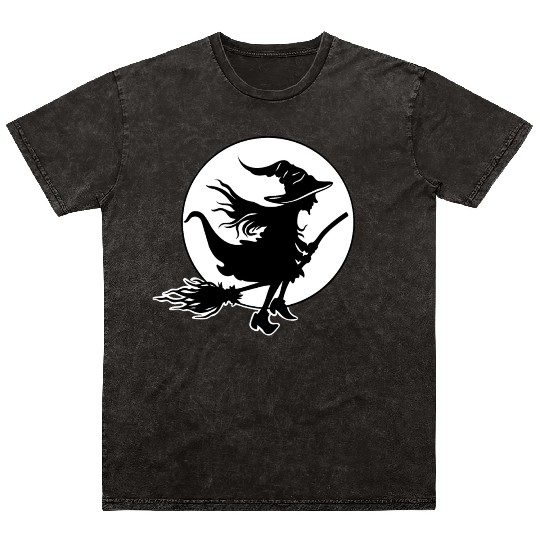 Witch Wizard Broom Halloween Mineral Wash T Shirts