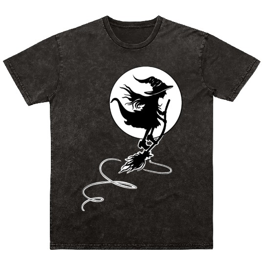Witch Wizard Broom Halloween Mineral Wash T Shirts