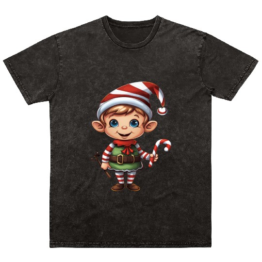 Christmas Elf Candy Cane X-Mas Pajamas Party Mineral Wash T Shirts
